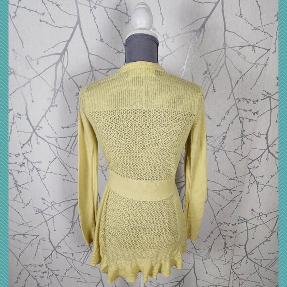 Sparrow Yellow Lightweight Cable Knit Cotton Cashmere Wrap Cardigan - Picture 3 of 5